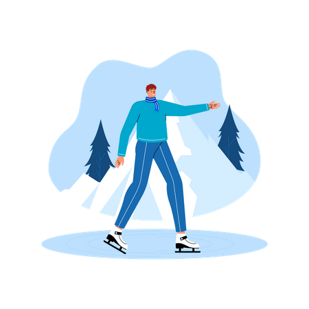 Hombre disfrutando patinando sobre hielo  Ilustración