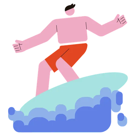 Hombre disfrutando del surf  Ilustración