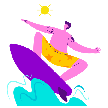 Hombre disfrutando del surf  Ilustración