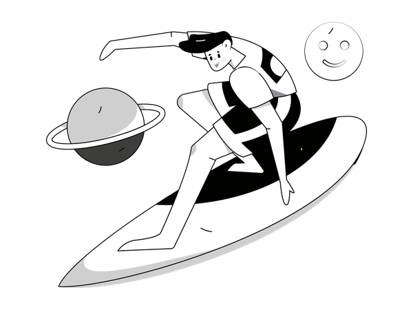 Hombre disfrutando del surf en la galaxia  Ilustración