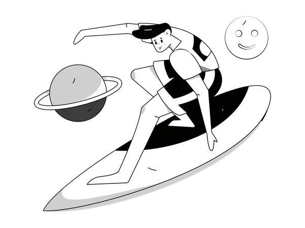 Hombre disfrutando del surf en la galaxia  Ilustración