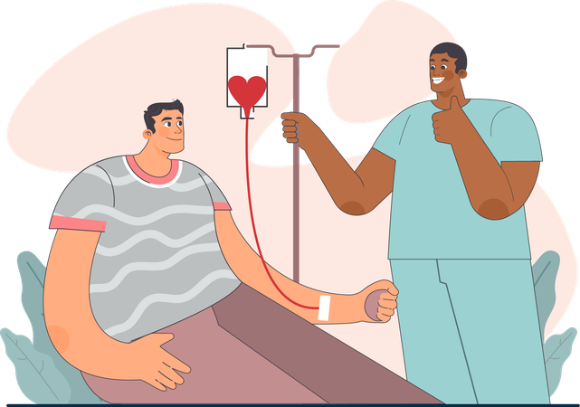 Hombre dona sangre en el hospital  Ilustración