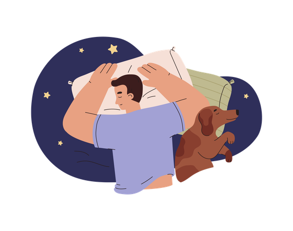 Hombre duerme con mascota  Ilustración