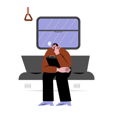 Hombre durmiendo en el metro  Ilustración