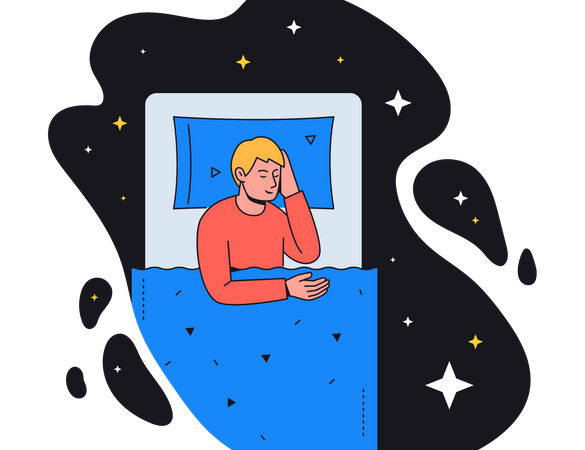 Hombre durmiendo en la cama  Ilustración