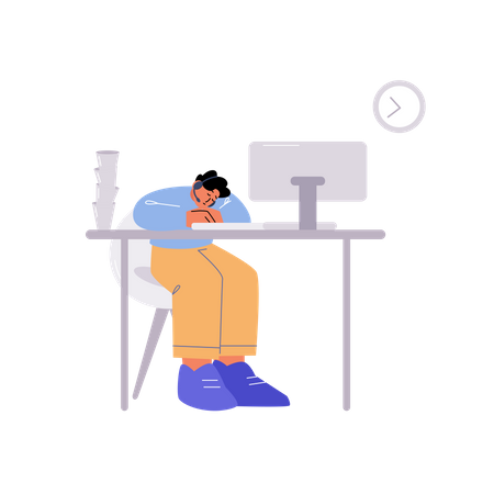 Hombre durmiendo en la oficina  Ilustración