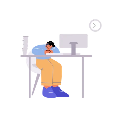 Hombre durmiendo en la oficina  Ilustración