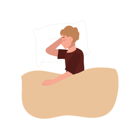 Hombre durmiendo en pijama en la cama  Ilustración