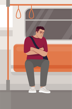 Hombre durmiendo en el tren  Ilustración