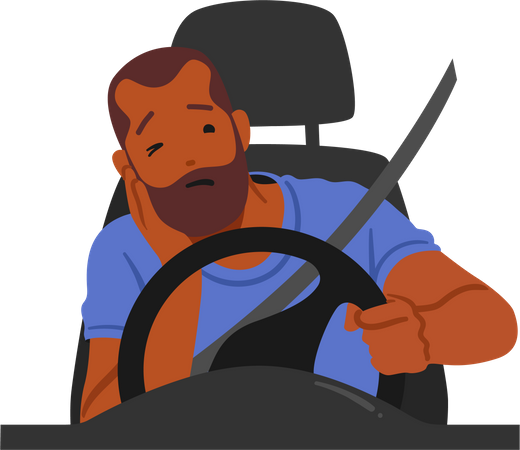 Hombre durmiendo mientras conduce  Ilustración