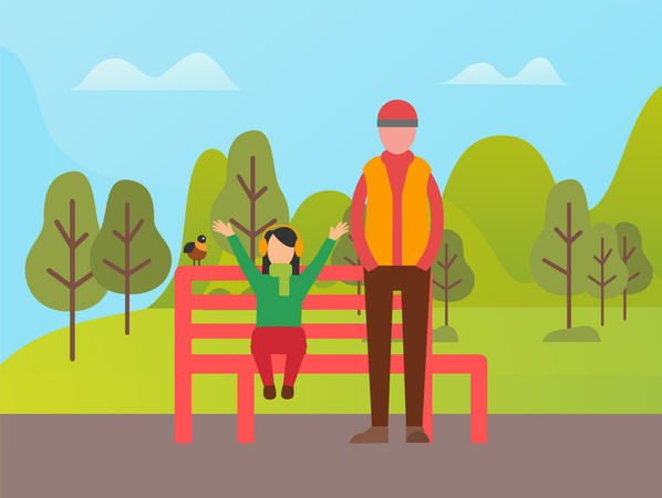 Hombre e hija en el parque  Ilustración