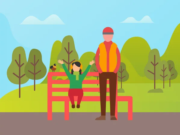 Hombre e hija en el parque  Ilustración