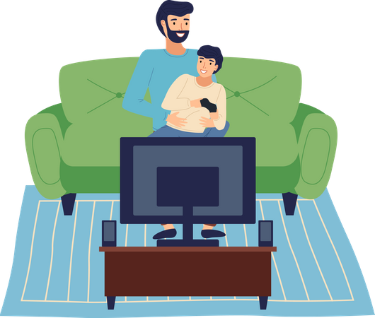 Hombre e hijo jugando en casa  Ilustración