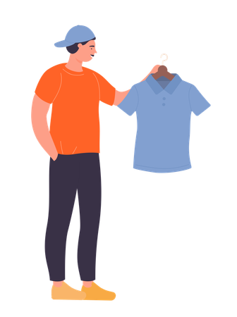 Hombre eligiendo camisa  Ilustración