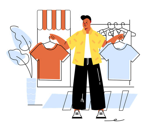 Hombre eligiendo camiseta  Ilustración