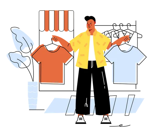 Hombre eligiendo camiseta  Ilustración