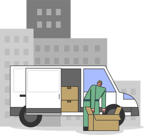 Hombre empacando cajas para la entrega  Ilustración