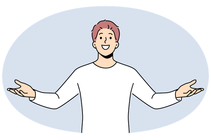 Hombre emocionado con los brazos abiertos feliz por el éxito  Ilustración