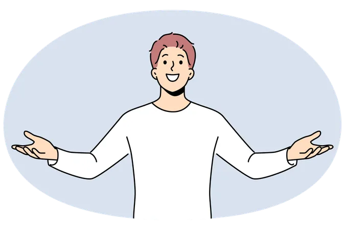 Hombre emocionado con los brazos abiertos feliz por el éxito  Ilustración