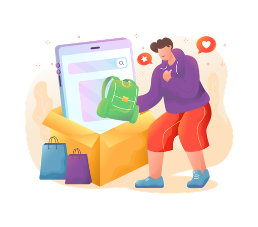 Hombre empacando mochila para viajar  Ilustración