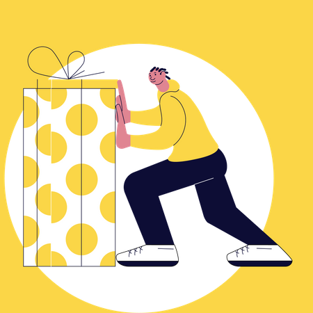 Hombre empujando caja de regalo  Ilustración