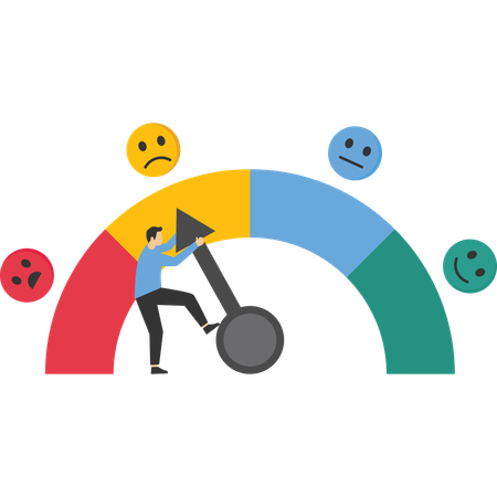 Hombre empujando la barra de calificación al nivel de insatisfacción  Ilustración