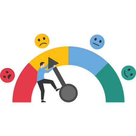 Hombre empujando la barra de calificación al nivel de insatisfacción  Ilustración