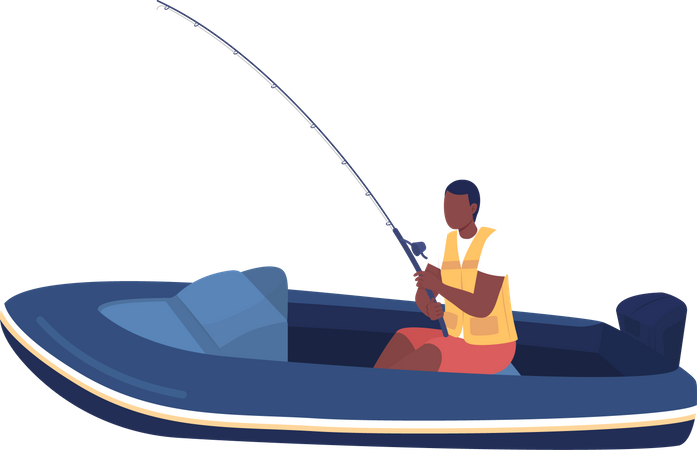 Hombre en barco pescando  Ilustración