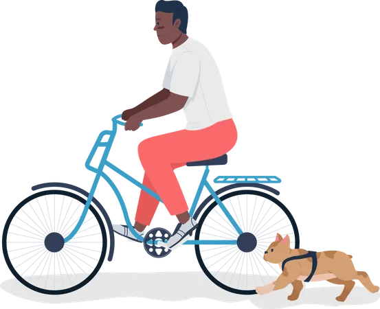 Hombre en bicicleta con perro en canasta  Ilustración