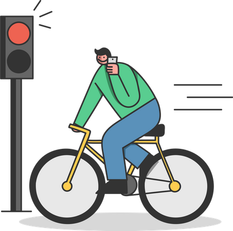 Hombre en bicicleta en luz roja  Ilustración