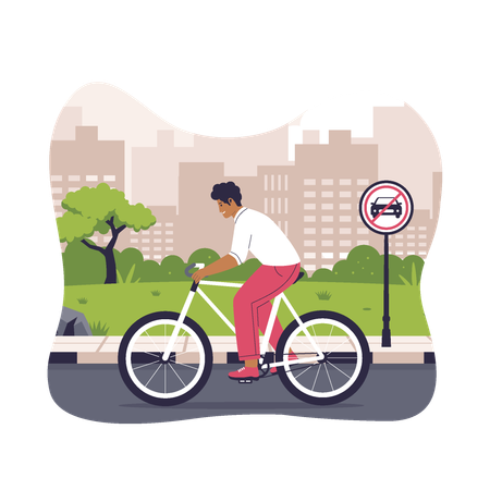 Hombre montando en bicicleta para un día sin preocupaciones  Ilustración