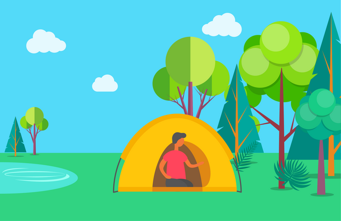 Hombre en camping  Ilustración