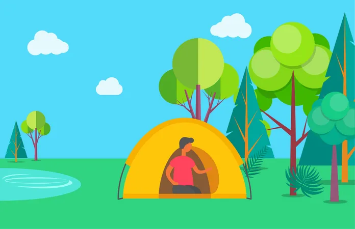 Hombre en camping  Ilustración