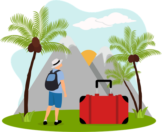 Hombre en camping de aventura  Ilustración