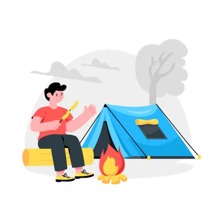 Hombre en el campamento de verano  Ilustración