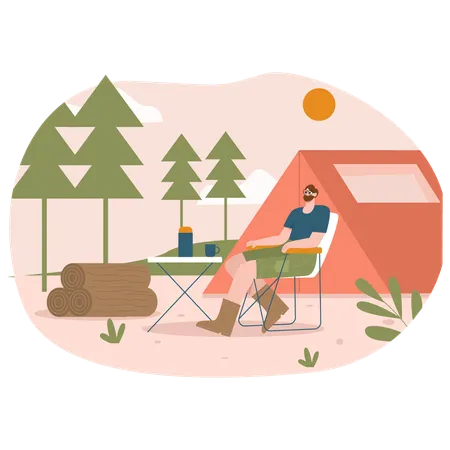 Hombre en camping  Ilustración