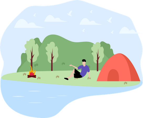 Hombre en camping  Ilustración