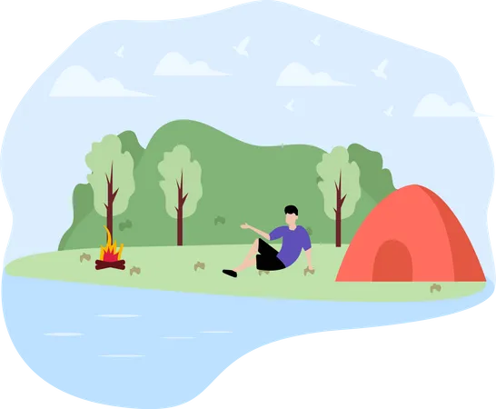 Hombre en camping  Ilustración