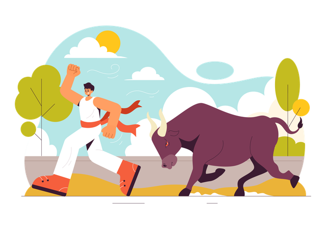 Hombre corriendo de toros  Ilustración