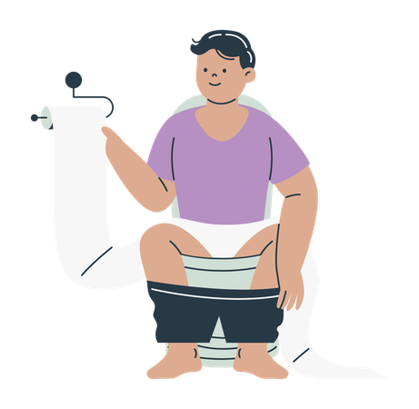 Hombre en el baño con papel higiénico  Ilustración