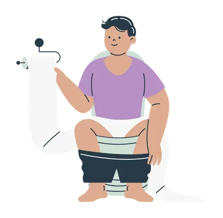 Hombre en el baño con papel higiénico  Ilustración