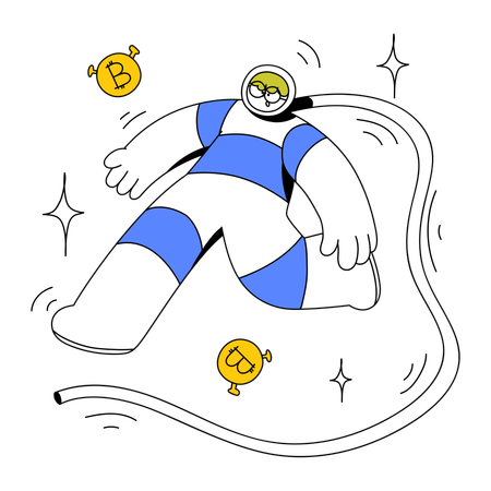 Hombre en el espacio atrapa moneda Bitcoin  Ilustración