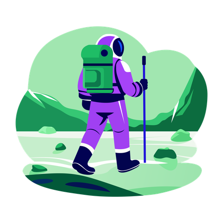 Hombre emprendiendo una exploración espacial  Ilustración