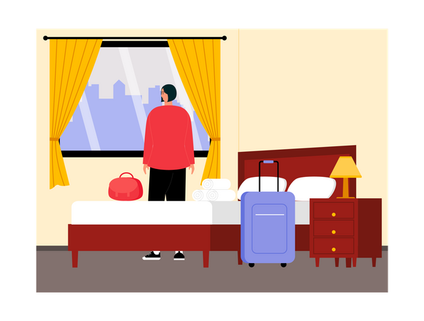 Hombre en la habitación del hotel  Ilustración