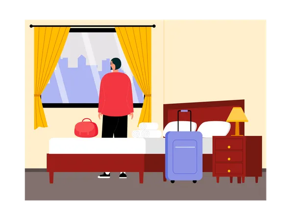 Hombre en la habitación del hotel  Ilustración