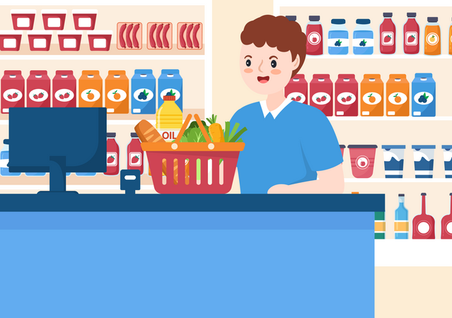 Hombre en la tienda de comestibles  Illustration