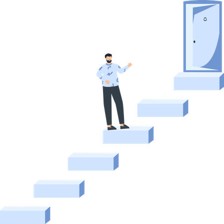 Hombre en los escalones llegando a la puerta  Ilustración