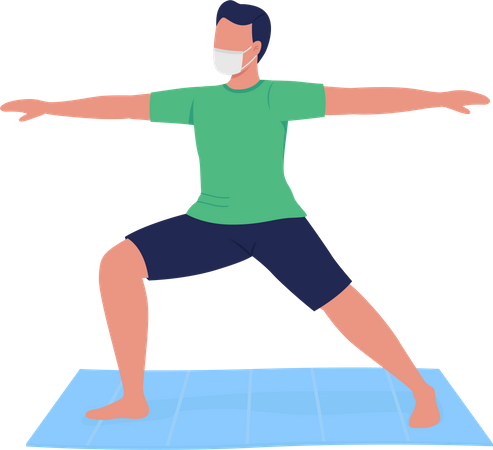 Hombre enmascarado practicando yoga  Ilustración
