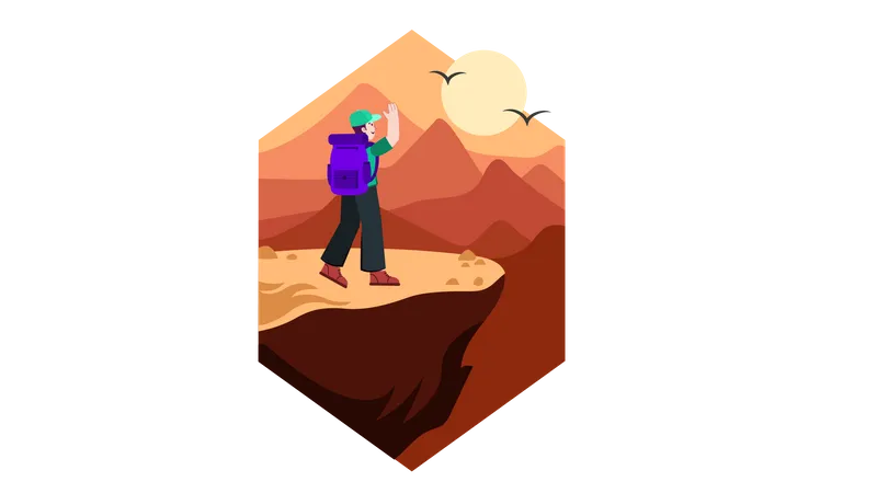 Hombre en senderismo de montaña  Ilustración