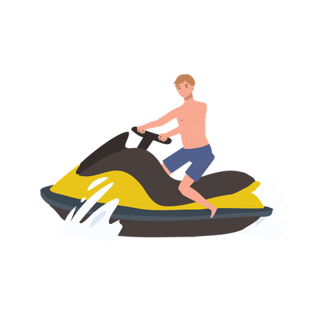 Hombre en moto acuática  Ilustración
